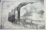 steam train - hand coloured Brian Dunlop etching
