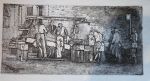 street stall - hand coloured Brian Dunlop etching